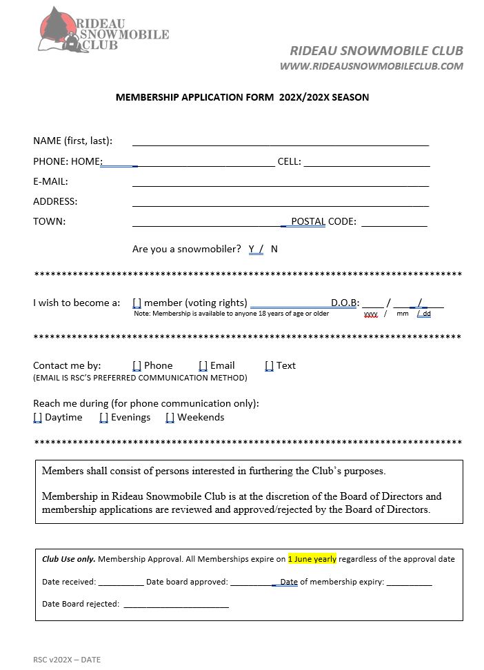 Membership application form
